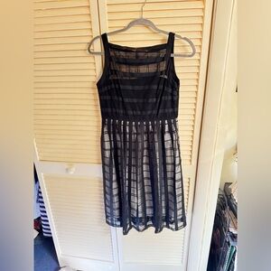 Cynthia Steffe Size 6 Black and White Sheer Striped Midi Dress